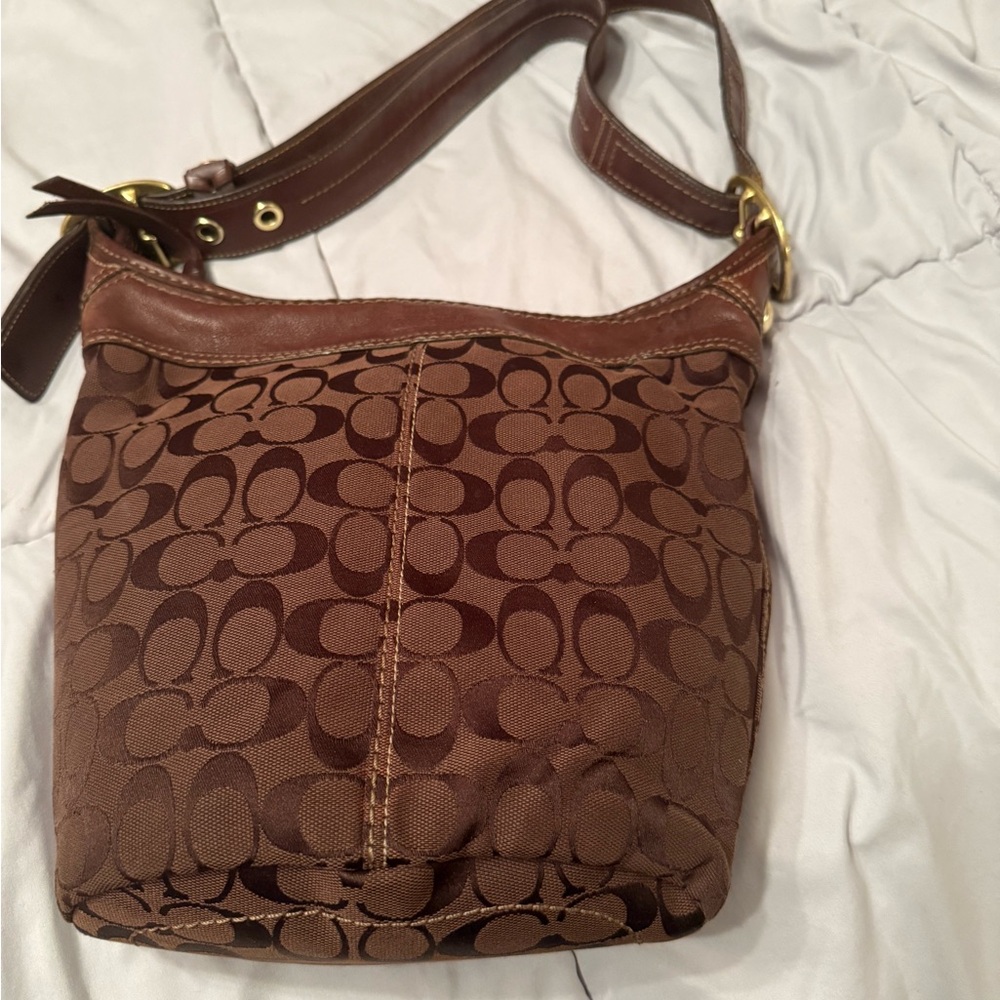 Coach Brown Hobo Shoulder Bag with Signature Monogram